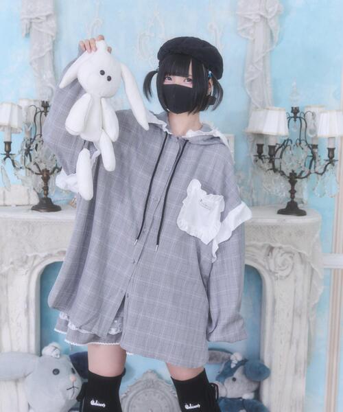 ブラウス シャツ Whinny/バブみでヤバみなフードシャツ レディース Whinny ブラウス シャツ Whinny/バブみでヤバみなフードシャツ
