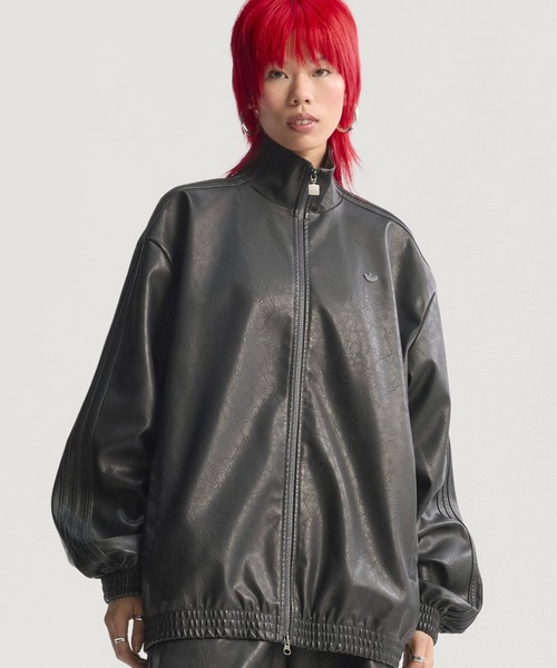 【XL size】アディダス フェイクレザージャケット ファイヤーバード adidas コート アウター PLEATHER FIREBIRD OVERSIZED TRACKTOP