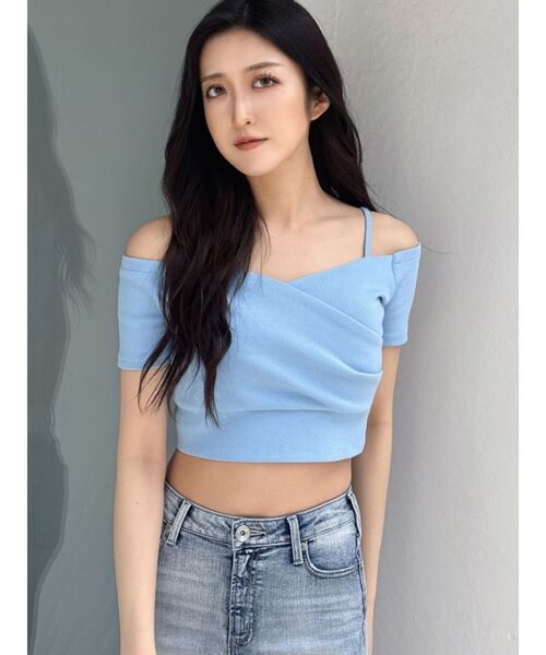 GYDA tシャツ ハーフスリーブカシュクールオフショルショート