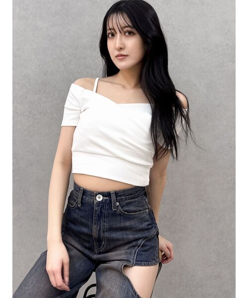 GYDA tシャツ ハーフスリーブカシュクールオフショルショート