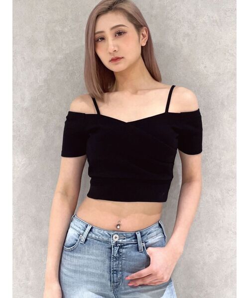 ラスト1点！GYDA ハーフスリーブカシュクールオフショルショートTOPS WH GYDA ハーフスリーブカシュクールオフショルショートTOPS