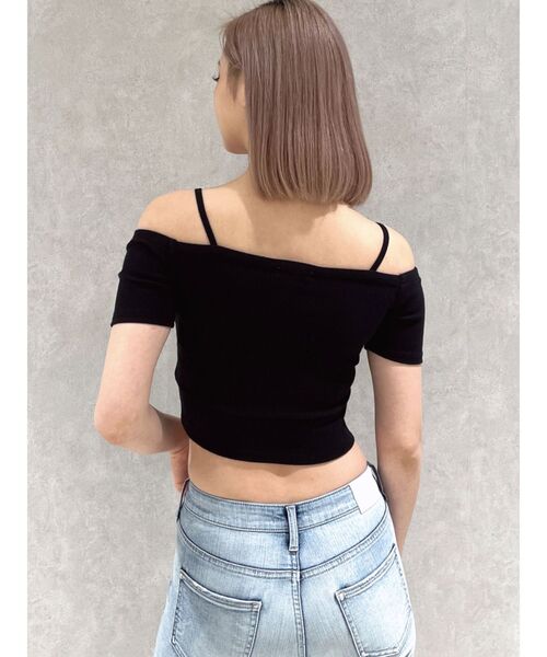 即日発送！GYDA ハーフスリーブカシュクールオフショルショートTOPS BK SALE】GYDA ハーフスリーブカシュクールオフショルショート