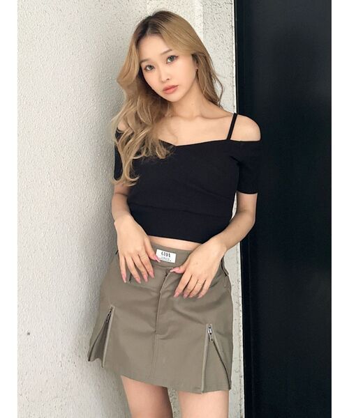 ラスト1点！GYDA ハーフスリーブカシュクールオフショルショートTOPS WH GYDA tシャツ ハーフスリーブカシュクールオフショルショート