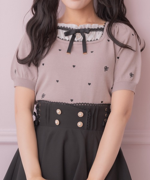 ニット セーター ハート刺繍レイヤード風ニットトップス レディース