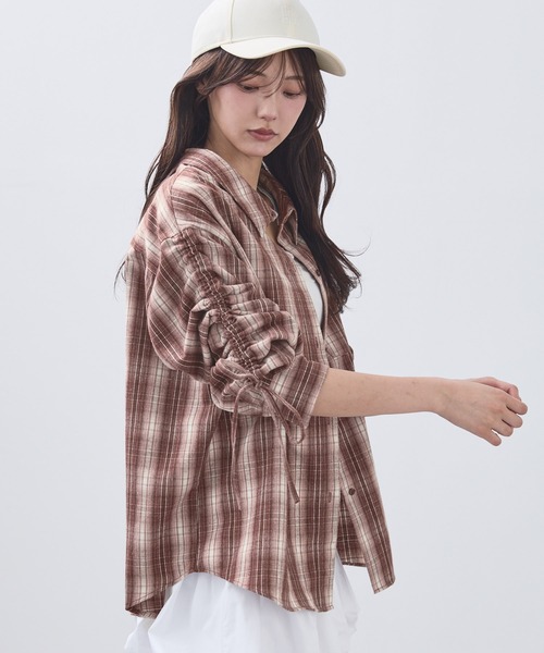 RGRG ブラウス シャツ 「2WAYシャーリングチェックシャツ」オフ 