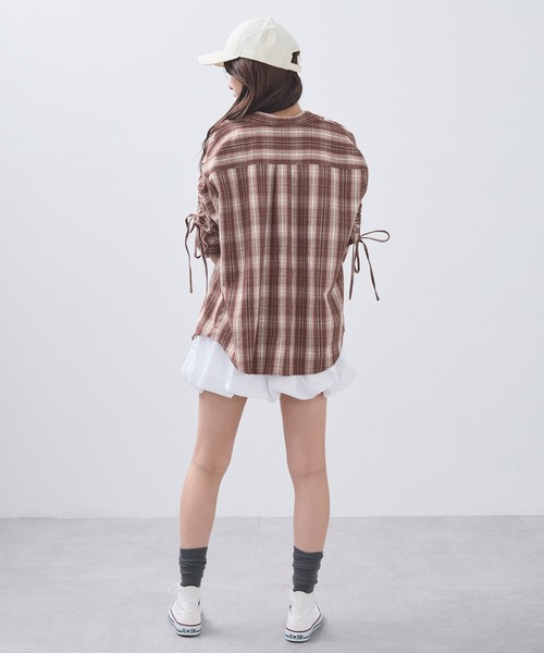 RGRG ブラウス シャツ 「2WAYシャーリングチェックシャツ」オフ 
