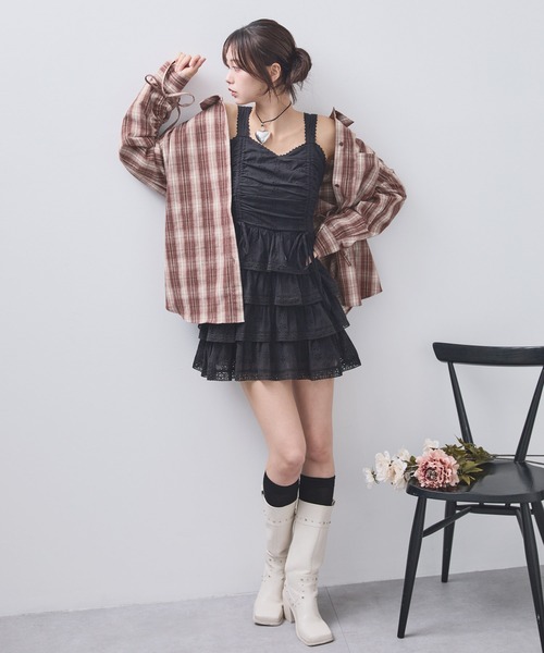 RGRG ブラウス シャツ 「2WAYシャーリングチェックシャツ」オフ 