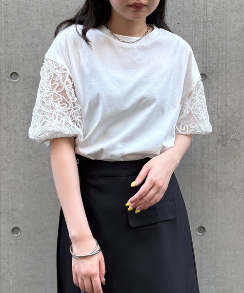 tシャツ 「＆g'aime」レースパフスリーブT　Bloom Puff Lace Tee レディース &g'aime tシャツ 「＆g'aime」レースパフスリーブT Bloom Puff