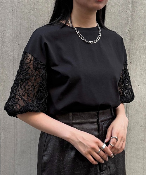 tシャツ 「＆g'aime」レースパフスリーブT　Bloom Puff Lace Tee レディース