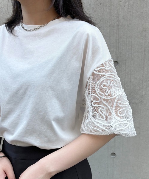 tシャツ 「＆g'aime」レースパフスリーブT　Bloom Puff Lace Tee レディース &g'aime tシャツ 「＆g'aime」レースパフスリーブT Bloom Puff
