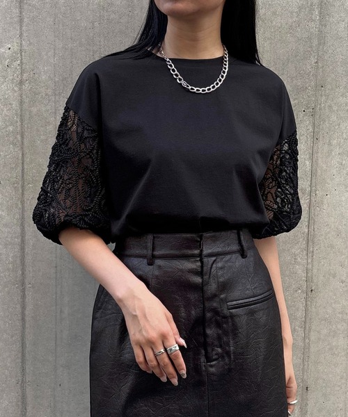 tシャツ 「＆g'aime」レースパフスリーブT　Bloom Puff Lace Tee レディース &g'aime tシャツ 「＆g'aime」レースパフスリーブT Bloom Puff