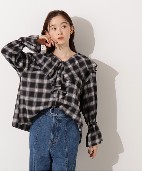 ブラウス シャツ Laberinto リップルチェックブラウス レディース 楽天市場】シャツ トップス レディース 春秋 おしゃれ かわいい
