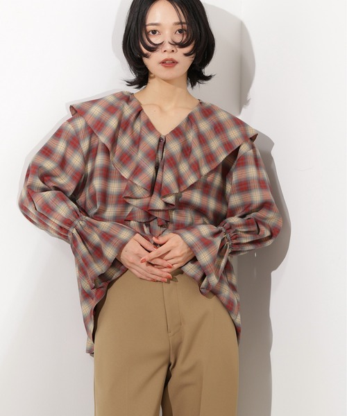 N.Natural Beauty Basic ブラウス シャツ チェックラッフル