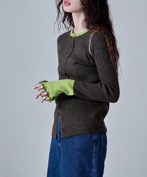 etoll.（エトル） カーディガン アルパカタッチバイカラーニット