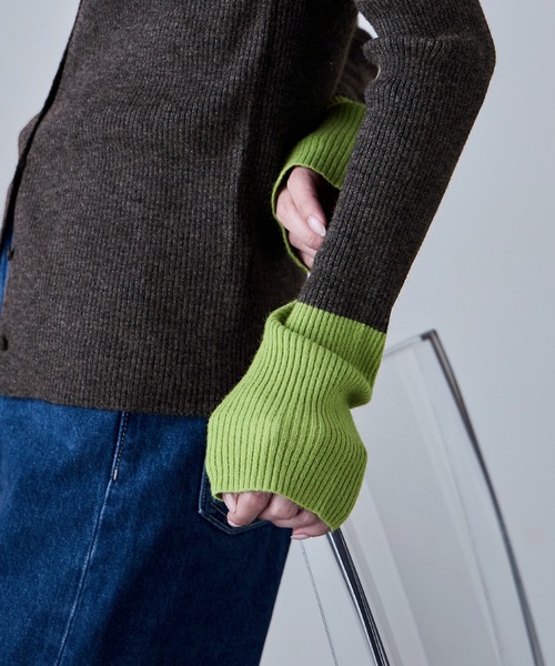 etoll.（エトル） カーディガン アルパカタッチバイカラーニット