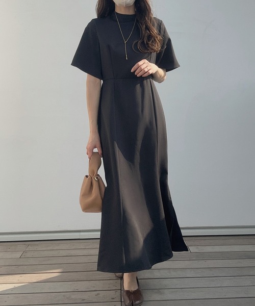 「LAUIR」 半袖ワンピース MEDIUM ブラック レディース_画像3