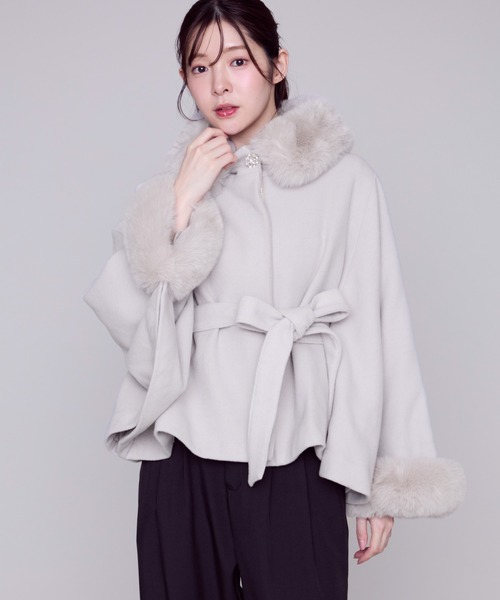MISCH MASCH ポンチョコート チャコール MISCH MASCH（ミッシュマッシュ） ポンチョ ブローチ付きポンチョ