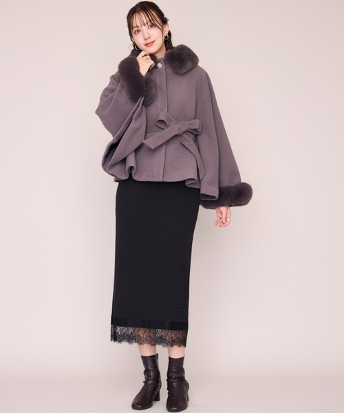 MISCH MASCH ブラック ポンチョコート MISCH MASCH（ミッシュマッシュ） ポンチョ ブローチ付きポンチョ