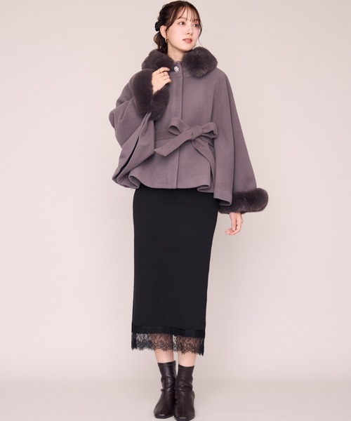 MISCH MASCH ポンチョコート チャコール MISCH MASCH（ミッシュマッシュ） ポンチョ ブローチ付きポンチョ