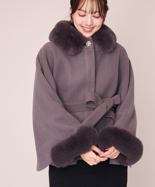 MISCH MASCH ♡ ポンチョコート 黒 MISCH MASCH（ミッシュマッシュ） ポンチョ ブローチ付きポンチョ