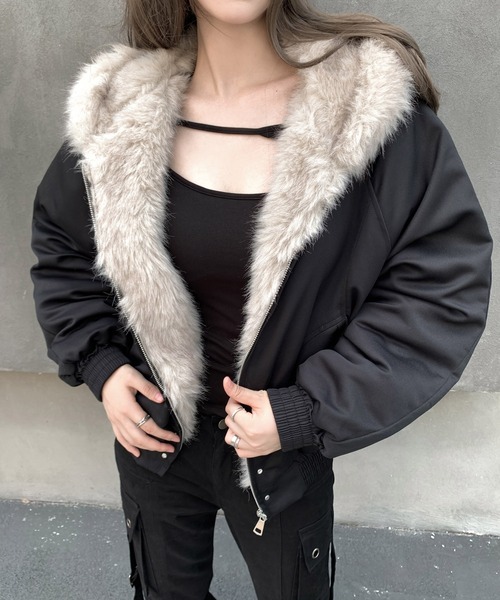 VEILA モッズコート コート ファーフードショートジャケット