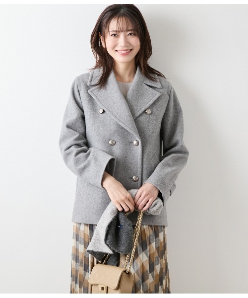 ウールピーコート グレー ダブルボタン ダウンピーコート ダウンコート NEWYORKER（ニューヨーカー） ダウンコート ダウンジャケット