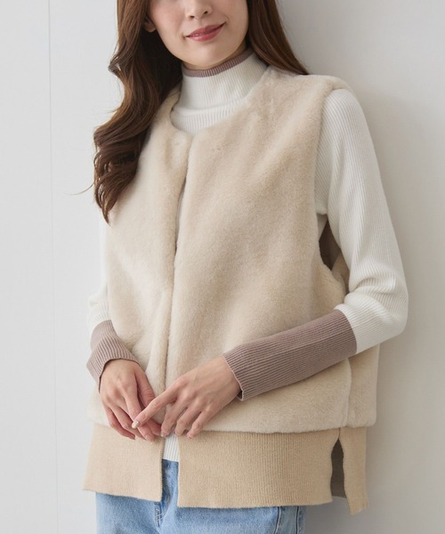 JAYRO（ジャイロ） ベスト ジレ リブ切替フェイクファーベスト