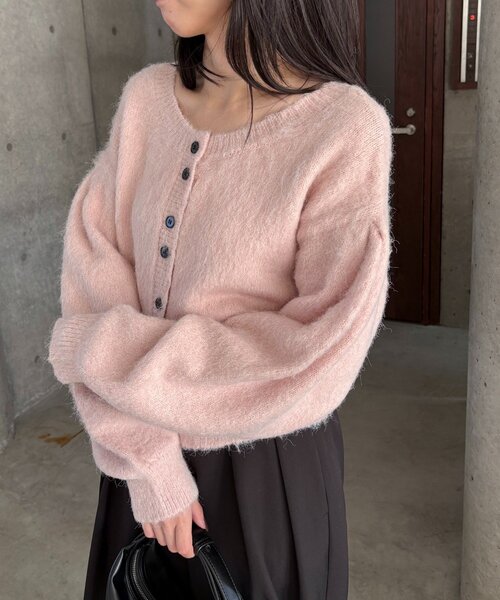 前後2WAY モヘア起毛パフカーディガン ピンク セール】【前後2WAY】モヘア起毛パフカーディガン（カーディガン