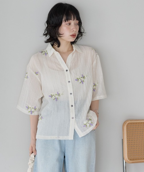 SOTT ブラウス シャツ 花刺繍スキッパーシャツ レディース : ZOZOTOWN