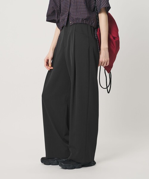 ワイドパンツ パンツ ポリエステルブレンド バックゴム ワイドパンツ ウォッシャブル レディースの画像