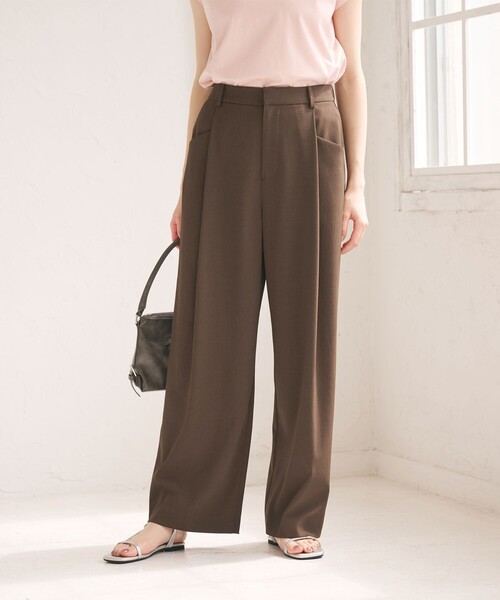 ワイドパンツ パンツ ポリエステルブレンド バックゴム ワイドパンツ ウォッシャブル レディースの画像