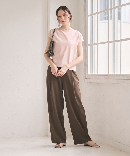 ワイドパンツ パンツ ポリエステルブレンド バックゴム ワイドパンツ ウォッシャブル レディースの画像