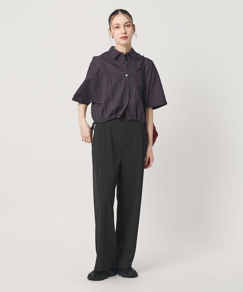 ワイドパンツ パンツ ポリエステルブレンド バックゴム ワイドパンツ ウォッシャブル レディースの画像