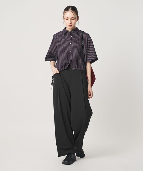 ワイドパンツ パンツ ポリエステルブレンド バックゴム ワイドパンツ ウォッシャブル レディースの画像