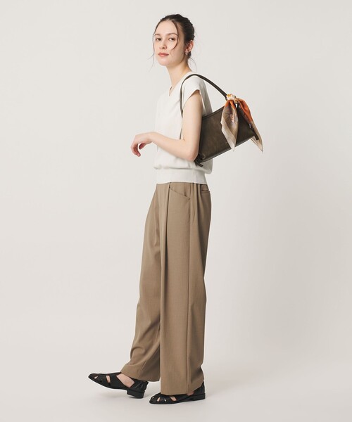 ワイドパンツ パンツ ポリエステルブレンド バックゴム ワイドパンツ ウォッシャブル レディースの画像