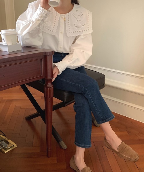 「shopnikoniko」 長袖シャツ フリー ホワイト レディース_画像5
