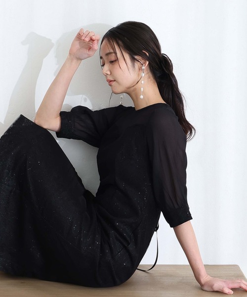 「PourVous」 7分袖ワンピース L ライトブルー レディース_画像3