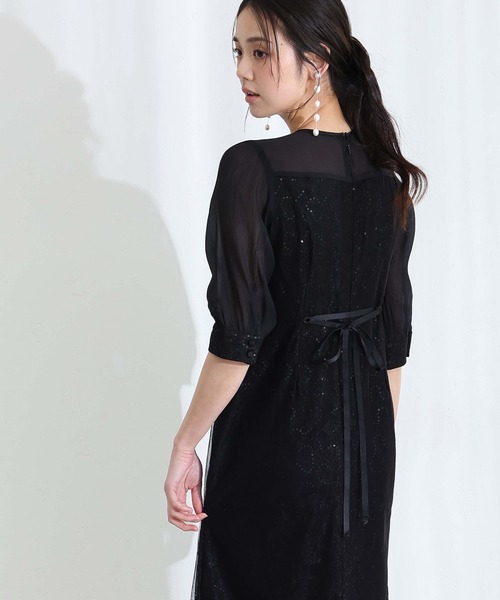 「PourVous」 7分袖ワンピース L ライトブルー レディース_画像4
