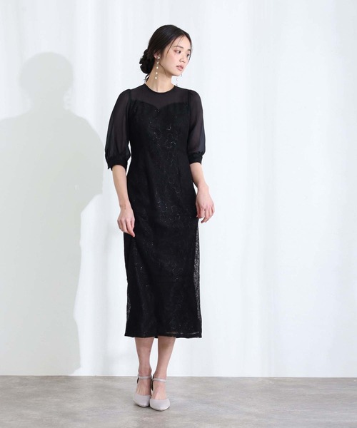 「PourVous」 7分袖ワンピース L ライトブルー レディース_画像5