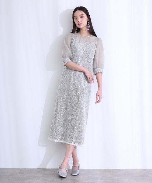 「PourVous」 7分袖ワンピース L ライトブルー レディース_画像6