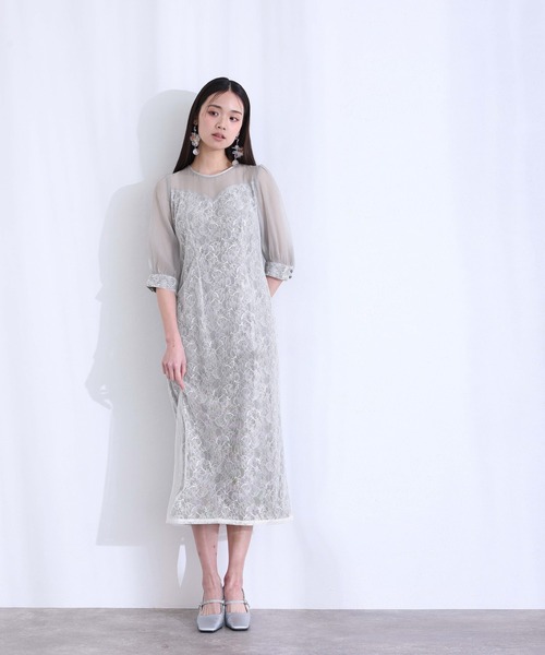 「PourVous」 7分袖ワンピース L ライトブルー レディース_画像9