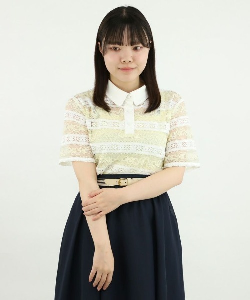 「F i.n.t」 半袖シャツ FREE ネイビー×ホワイト レディース_画像6