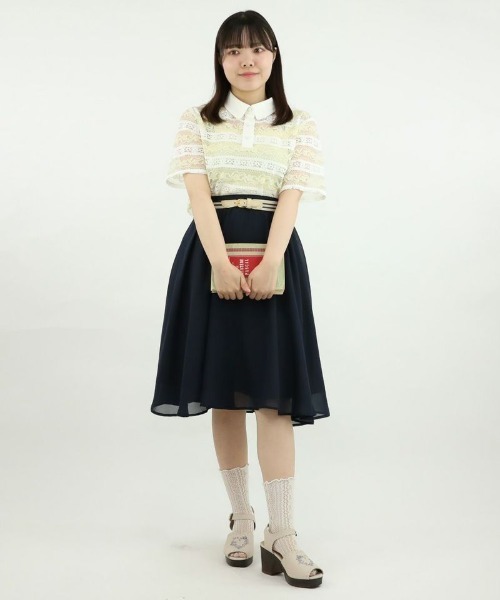 「F i.n.t」 半袖シャツ FREE ネイビー×ホワイト レディース_画像7