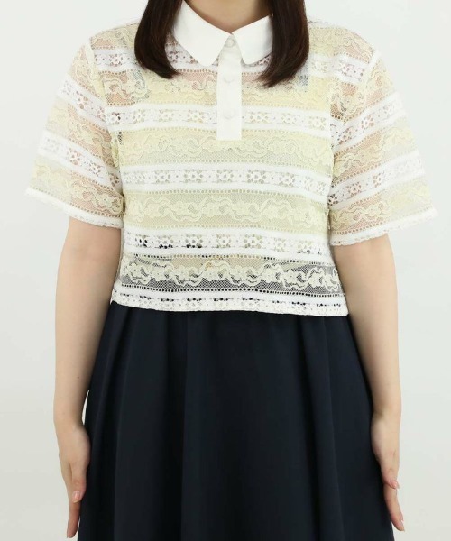 「F i.n.t」 半袖シャツ FREE ネイビー×ホワイト レディース_画像8