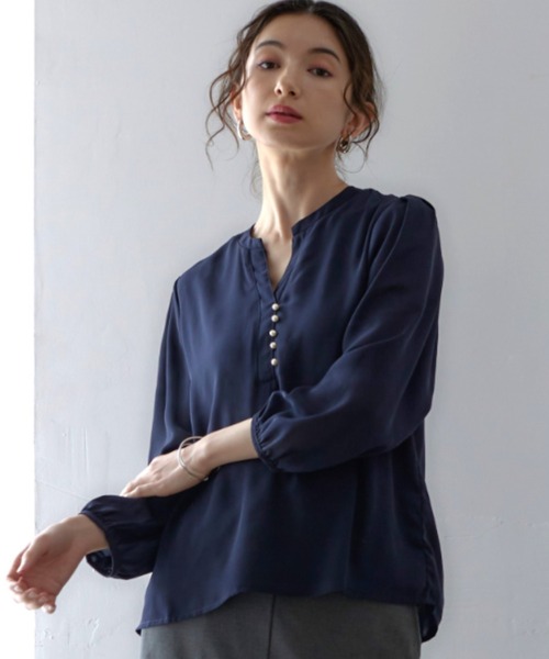 「RIRIYANO」 7分袖ブラウス X-LARGE ネイビー レディース_画像2