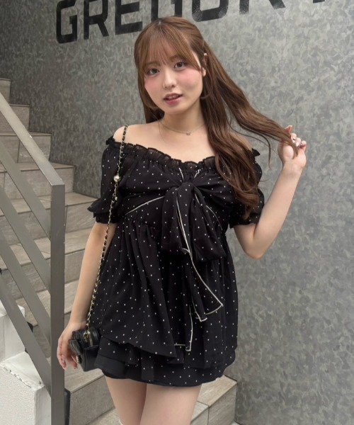 continuer de NICE CLAUP ブラウス シャツ 半袖 ビッグリボン 