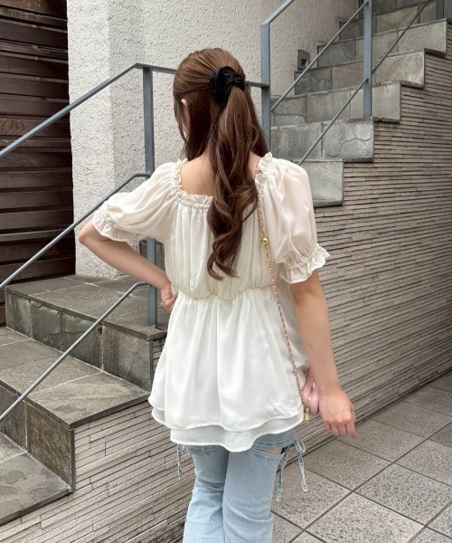 continuer de NICE CLAUP ブラウス シャツ 半袖 ビッグリボン 
