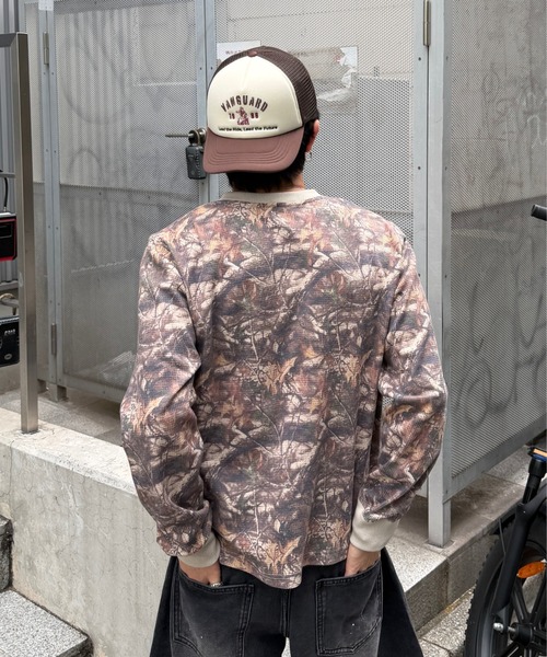 ADAMASTE ヘンリーネック tシャツ Camo Thermal Henry Neck L/S Tee