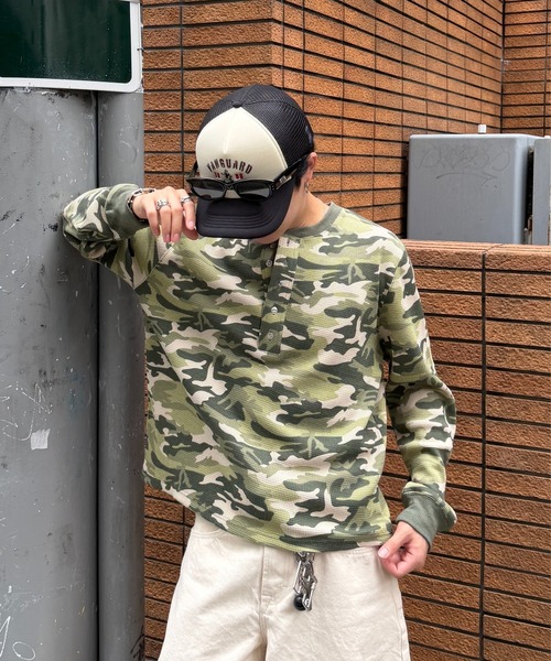 完売品　adamaste迷彩サーマルヘンリーネックTシャツ ADAMASTE ヘンリーネック tシャツ Camo Thermal Henry Neck L/S Tee