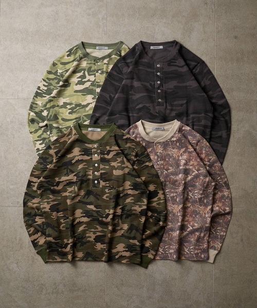 ADAMASTE ヘンリーネック tシャツ Camo Thermal Henry Neck L/S Tee